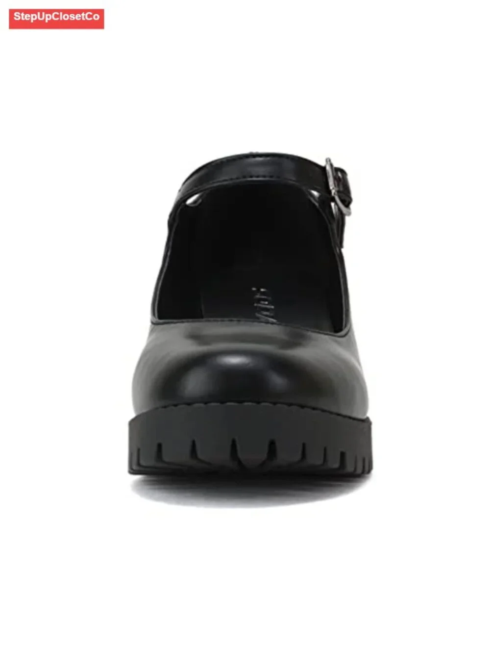 Mary Jane Round Toe Chunky Block Heel Lug Sole Pump with Adjustable Strap